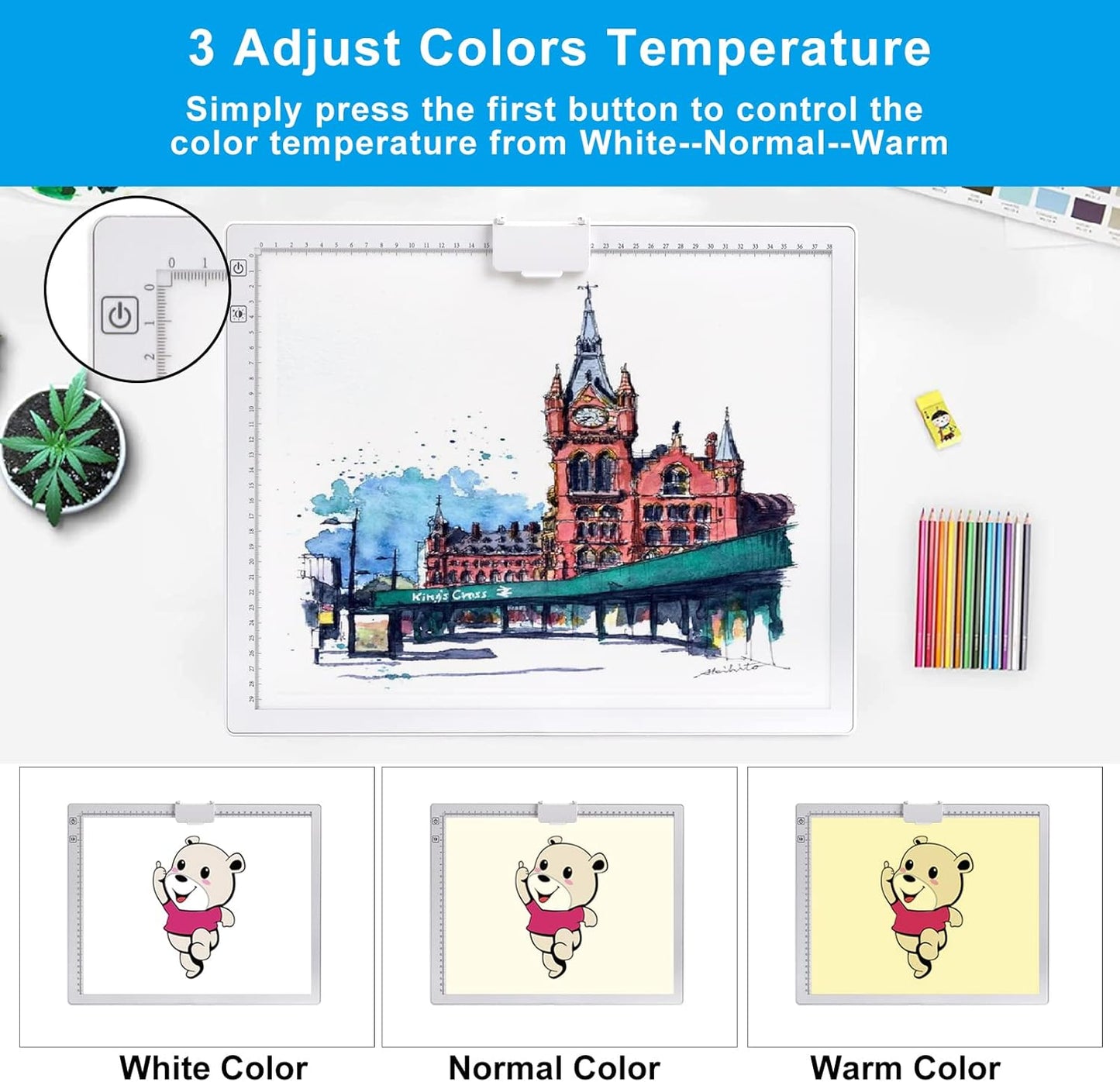 TOHETO A3 Light Pad, Rechargeable Light Board for Diamond Painting, Tracing Light Box with Stand and Clip, Light Table Lightbox for Tracing, Drawing