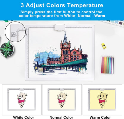 TOHETO A3 Light Pad, Rechargeable Light Board for Diamond Painting, Tracing Light Box with Stand and Clip, Light Table Lightbox for Tracing, Drawing