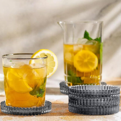 Modern Clear Coasters Set of 5- Glass Cute Coasters for Drinks Crystal Coaster Round Chic Cup Mat Cute Coffee Table Coaster for Kitchen, Bar, Dining Room, Living Room, Patio(Amber)