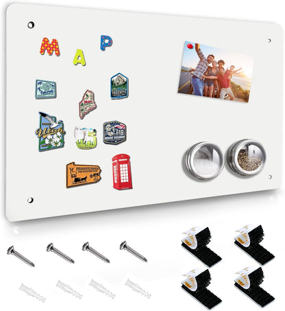 2Pack Black Magnetic Board,17.5" x 11.4" Magnet Bulletin Board to Display Magnetic Notes, Poetry, Photos, Suitable for Wall, Refrigerator, Cabinet etc, Come with 8 Pcs Dual Lock Tape and Screws
