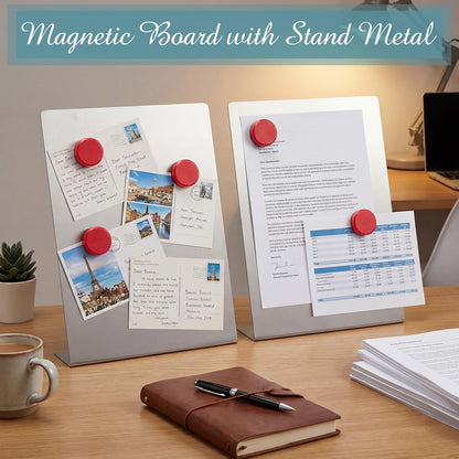 Fainne 2 Pcs Magnetic Bulletin Board with Easel Stand Mini Magnet Metal Tabletop Memo Display Board for Back to School Menu Table Office Supplies (Black,11 x 8.5 Inches)