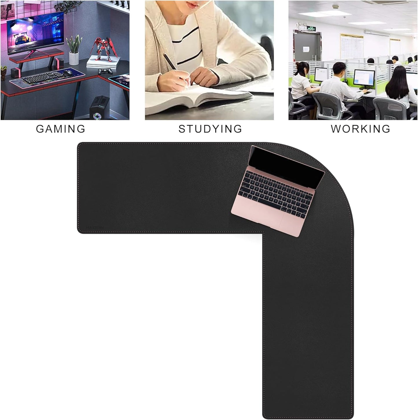 MAIDERN (51” + 51”) x 15.7” L Shaped Corner Desk Mat, Cork & Leather Reversible Desk Pad for Gaming Computer Office Home (Black) …