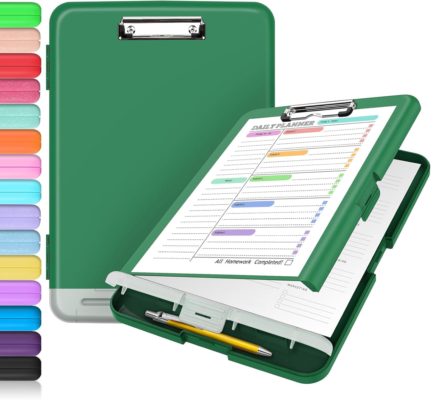 Sooez Clipboard with Storage, Clip Board 8.5 x 11 with Pen Holder, Plastic Organization Case Box for Letter Legal A4 Size Paper, Low Profile Clip, Nurses Teachers Must Haves, School & Office Supplies