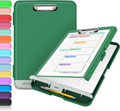 Sooez Clipboard with Storage, Clip Board 8.5 x 11 with Pen Holder, Plastic Organization Case Box for Letter Legal A4 Size Paper, Low Profile Clip, Nurses Teachers Must Haves, School & Office Supplies