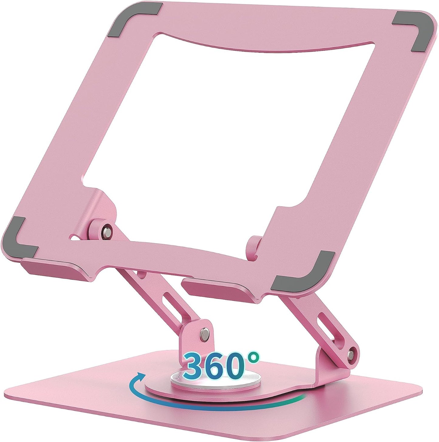 SOUNDANCE 360 Rotating Laptop Stand, Ergonomic Computer Riser for Desk, Adjustable Height Multi-Angle Metal Holder, Foldable Portable Notebook Elevating Base for Office & Home, White