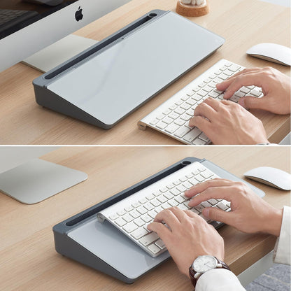 TSJ OFFICE Small Desktop Whiteboard -Glass Dry Erase Board Computer Keyboard Stand White Board Surface Pad with Drawer, Desk Organizers with Accessories for Office, Home, School Supplies - White