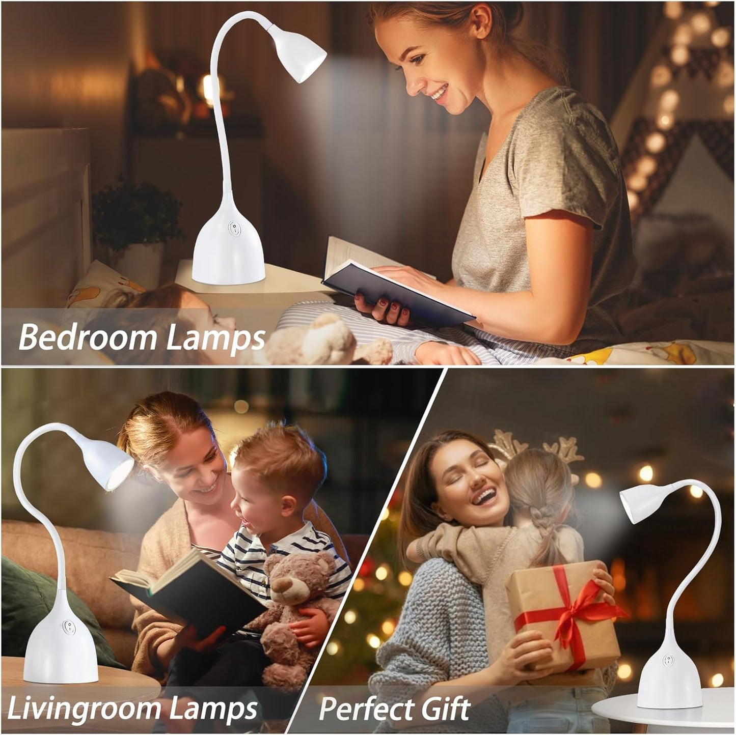 EJIAXIN Desk Lamp for Home Office - Clip on Reading Light and Bed Headboard Clamp Lamp, Bedside Gooseneck Table Lamp, Clip on Desk Lamps, Eye-Caring Desk Lamp for College Dorm Room Study Lamp, White