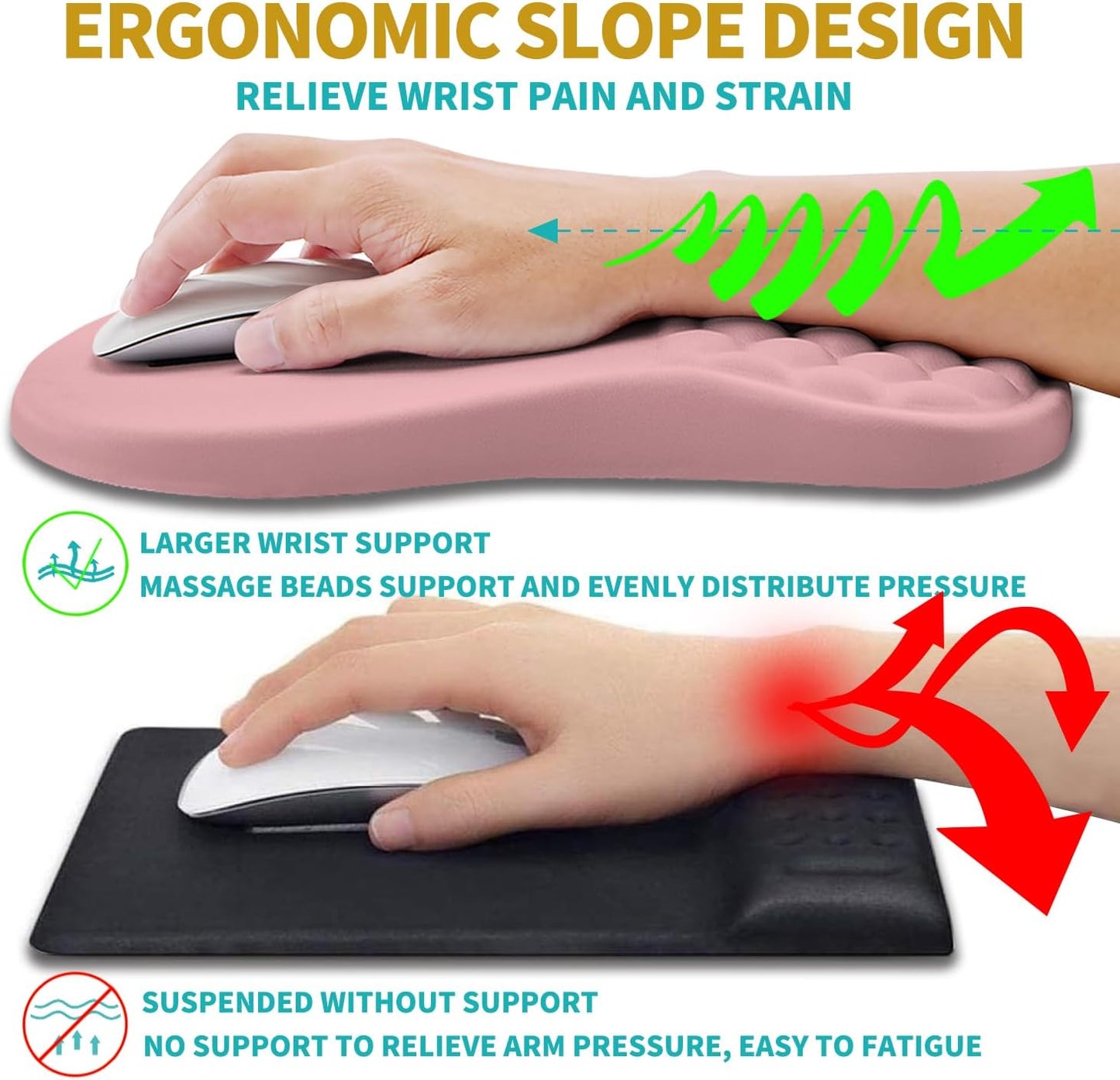 Hokafenle 2 in 1 Ergonomic Mouse Pad Wrist Support & Wrist Rest for Computer Keyboard Set, with Relieve Carpal Tunnel Pain Massage Bulge and Full Memory Gel Design (2In1 Set, Black)