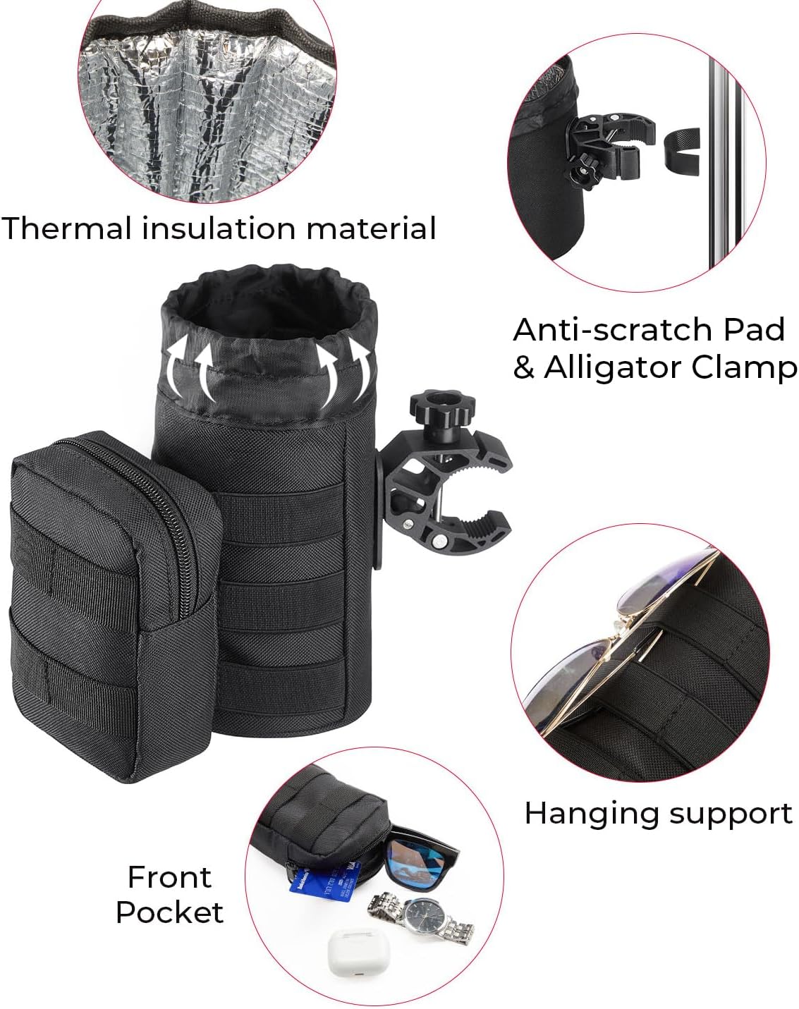 KEMIMOTO Motorcycle & ATV Cup Holder-32oz Drink Holder with Alligator Clamp, UTV, Scooter, Boat, Kayak, Bike, Walker, Black
