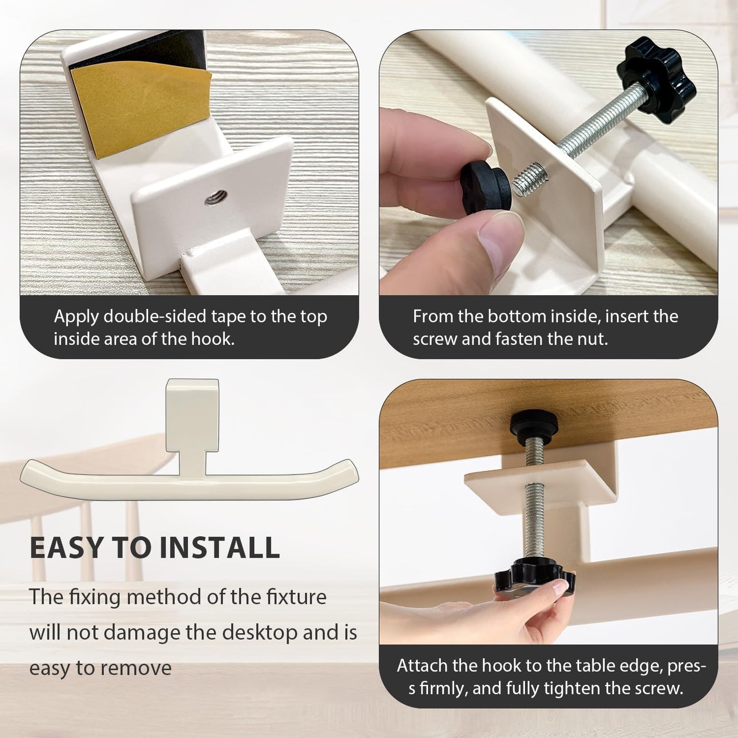 Desktop Backpack Hook - Durable and portable under-desk hook, space-saving backpack storage rack, suitable for offices/classrooms/dormitories, no drilling required for installation (white) - 1 piece
