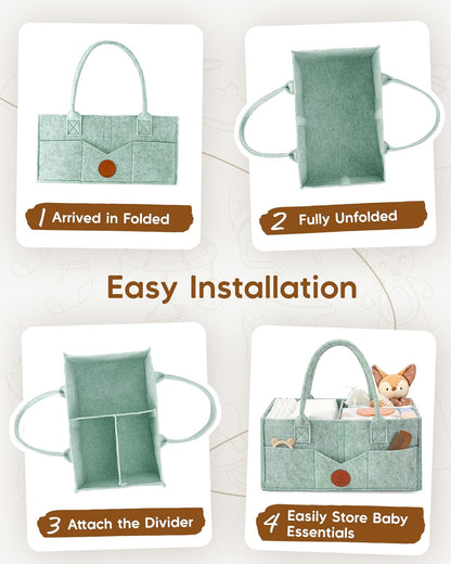 Maliton Baby Diaper Caddy Organizer for Changing Table, Nursery Storage Bin Basket with Handle, Felt Diaper Organizer Suitable for Indoor Outdoor (Khaki)