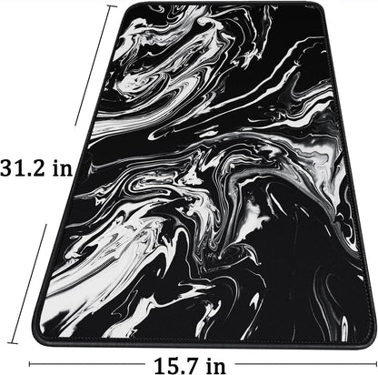 Large Extended Gaming Mouse Pad with Stitched Edges, (31.5X15.7In) Durable Non-Slip Natural Rubber Base, Waterproof Computer Keyboard Pad Mat for Esports Pros/Gamer/Desktop/Office/Home-Black