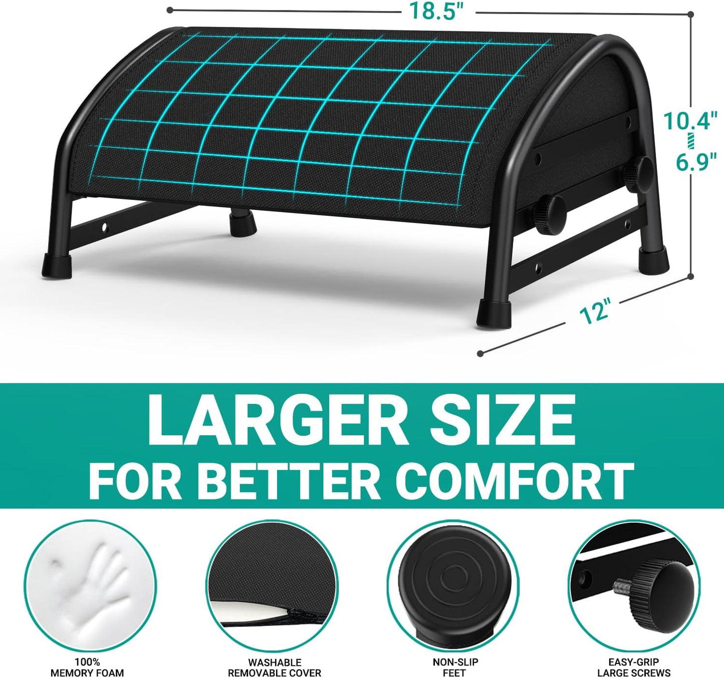 YEASHEIN Adjustable Foot Rest for Under Desk at Work, Ergonomic Foot Stools with 7 Positions, Elevated Cushion Under Desk Footrest with Metal Frame, Leg Rest Used for Home, Car, PC Gaming Accessories