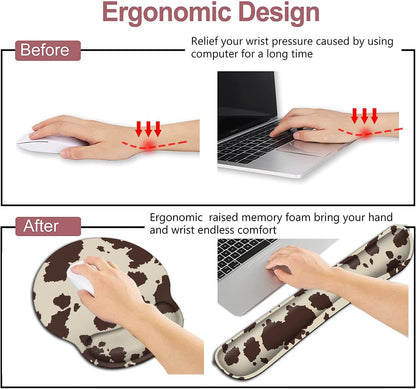 Mouse Pad with Wrist Support, Ergonomic Gel Mouse Pad Beautiful Flowers,Pink Hyacinths on Wood Panel，Non-Slip Durable, Memory Foam Keyboard Wrist Rest, Suitable for Office Typing Games