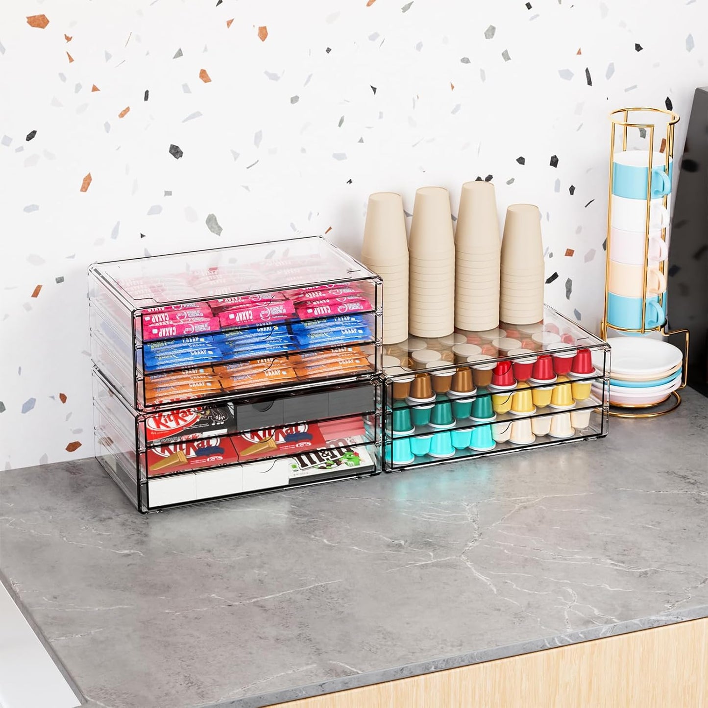 Yieach 9 Pack Small Acrylic Drawers With 18 Drawers,Clear Drawer Organizers Stackable,School,Office Supplies Organizer And Storage Bins for Stationery,Pen,Pencil,Craft,Glasses,Sunglass Organizer Case