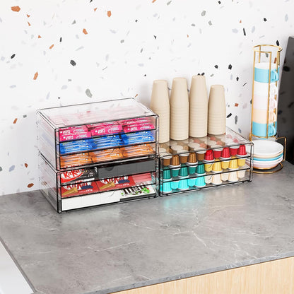 Yieach 9 Pack Small Acrylic Drawers With 18 Drawers,Clear Drawer Organizers Stackable,School,Office Supplies Organizer And Storage Bins for Stationery,Pen,Pencil,Craft,Glasses,Sunglass Organizer Case