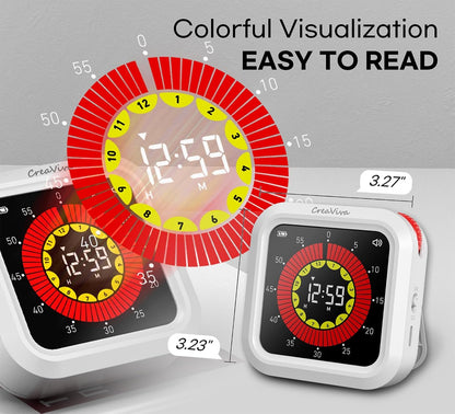 Visual Digital Timer, Large Color Display & Rechargeable, Magnetic Back & Silent Mode, 12 Hours Countdown/Up Stopwatch Timer for ADHD, Kids, Classroom, Kitchen, Work Productivity (Gray)