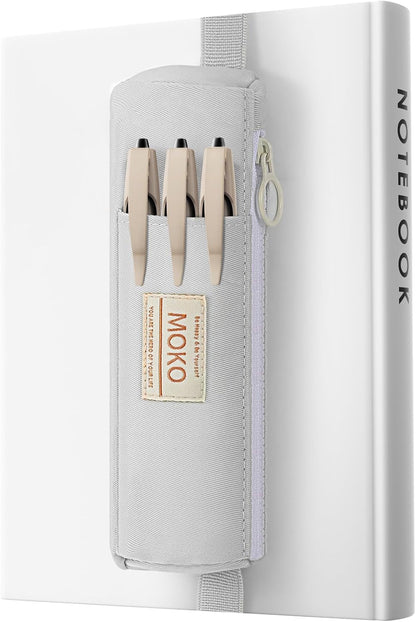 MoKo Pen Holder for Notebook, Pencil Pouch with Adjustable Elastic Band, Slim Portable Zipper Pen Pouch Holder for Planners, Journals, Book, Pink