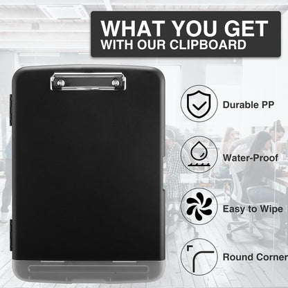 Sooez Clipboard with Storage, Clip Board 8.5 x 11 with Pen Holder, Plastic Organization Case Box for Letter Legal A4 Size Paper, Low Profile Clip, Nurses Teachers Must Haves, School & Office Supplies