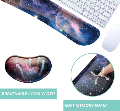 Keyboard Wrist Rest Mouse Wrist Support Set, Memory Foam Wrist Rest Pad for Computer Laptop Keyboard Mouse, Ergonomic Wrist Cushion Support for Typing Pain Relief, Gaming Home Office, Flowers Grass
