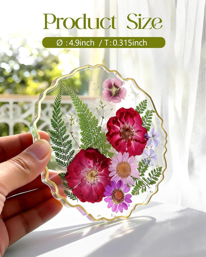 Oqplog Resin Drink Coaster for Desk Coffee Table-Pink White Cute Dried Flowers Cup Coaster for Work Office Home Outdoor Decor Gifts for Girls Women,1 Pcs Wave