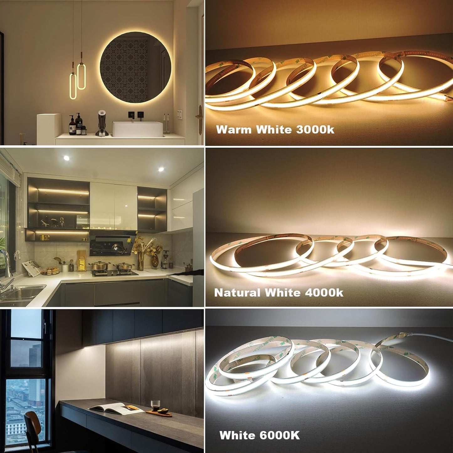 USB Light Strip Warm White 3000K CRI 92+ Small Dimmable COB LED Strip Light Cuttable 5V USB Powered 6 ft 10W for TV Backlight Cabinet Bedroom Indoor DIY Lighting Project