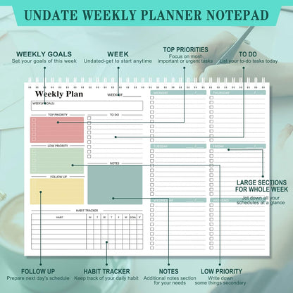 Ymumuda Weekly To Do List Notepad - Daily To Do List Undated 52 - Week Sheets, 8.5x11" Weekly Goal Notebook, Habit Tracker Journal, Excellent for Student School Work Personal Productivity Organizer