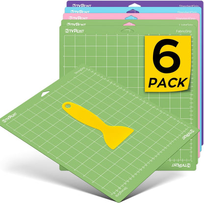 HTVRONT Standard Grip Cutting Mat, 6 Pack Cutting Mat 12x12 Compatible with Cricut Maker 3/Maker 4/Maker/Explore 3/4/5/Air 2/One, Standard Adhesive Sticky Quilting Cutting Mats Replacement Accessories