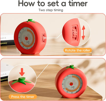 Tomato Visual Timer for Kids, 299 Minute Cute Pomodoro Countdown Timer, Kitchen Cooking Helper Timer with Pause Function, Clock and Alarm, Digital Timer for Classroom, Office and Meetings