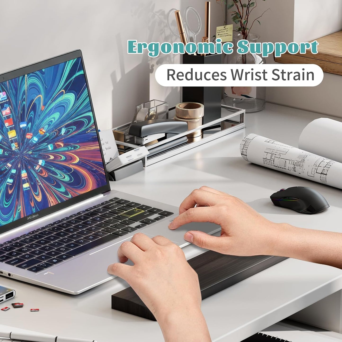 Wooden Wrist Rest, 11.8-inch Length and 22mm Thickness for Small Keyboard, Bamboo Wood Palm Rest, Ergonomic Design for Mechanical Gaming Keyboard