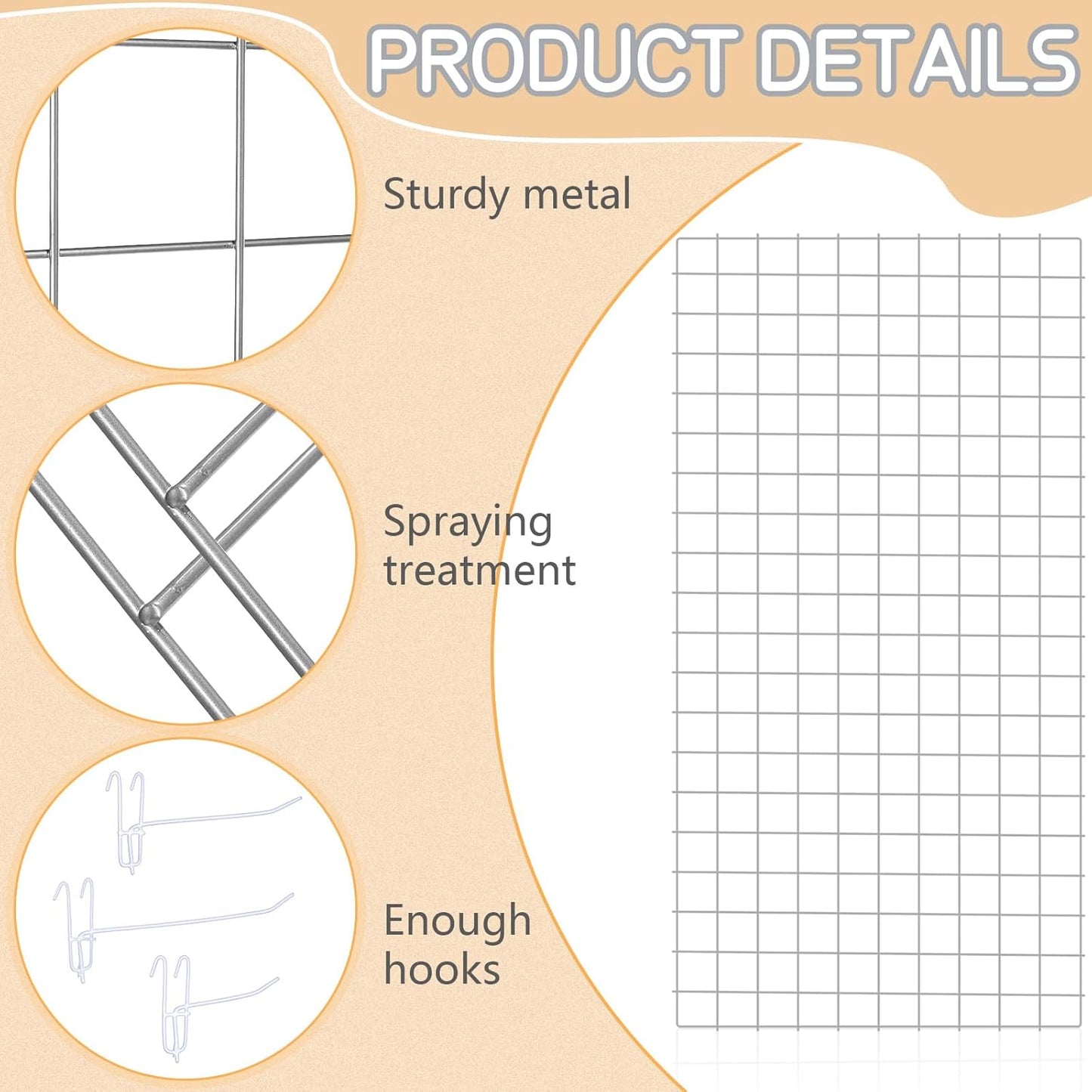 Hicarer 6 Pcs Commercial Grade Gridwall Panels for Display, Heavy Duty Wire Grid wall Display Rack Metal wall Mount Grid with 60 White Hooks for Retail Display Home Storage Vendor Events(2 x 4 ft)