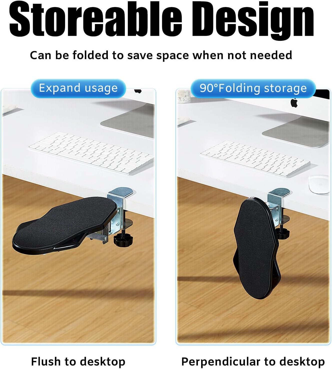 Computer Arm Rest for Desk, 180° Adjustable Rotating Desk Extender Tray, 90° Foldable Elbow Arm Support, Ergonomic Desk Arm Wrist Rest Shelf for Home and Office