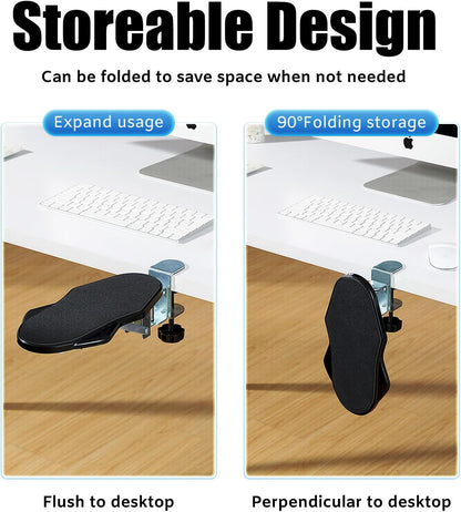 Computer Arm Rest for Desk, 180° Adjustable Rotating Desk Extender Tray, 90° Foldable Elbow Arm Support, Ergonomic Desk Arm Wrist Rest Shelf for Home and Office