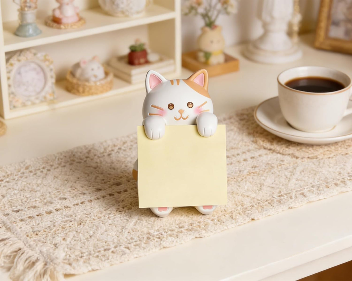 Highland Cow Pop-up Sticky Note Dispenser, Includes 1 Pad of 3x3 in Super Sticky Notes, 100 Sheets, Resin Cute Handmade Desk Holder for Office & Home-Beige