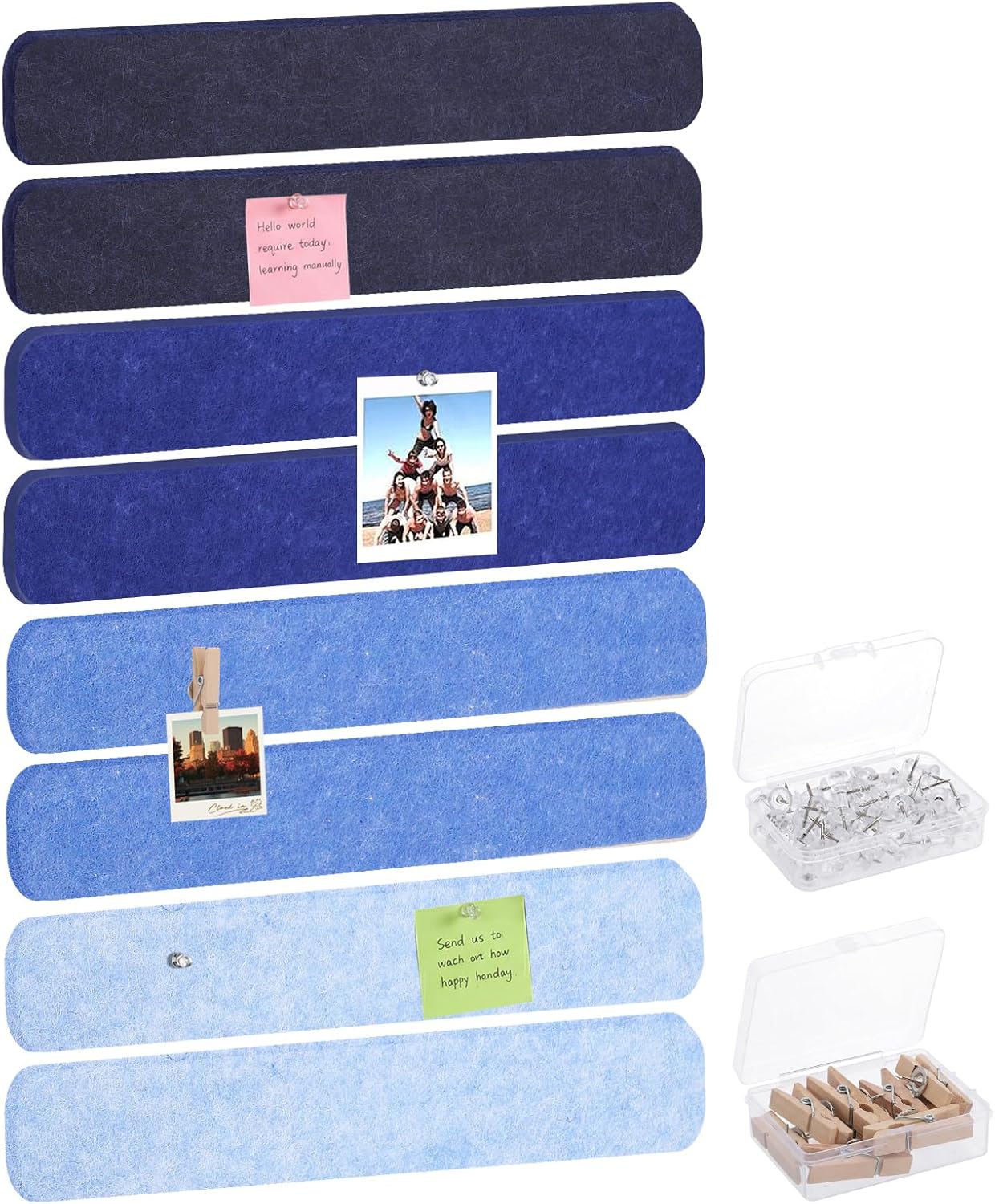Thboxes 5 Pack Felt Bulletin Board Strips, 13x2 Inch Self Adhesive Felt Pin Boards with 30 Pushpins, Cork Board for Walls Home Office Decor(Black)