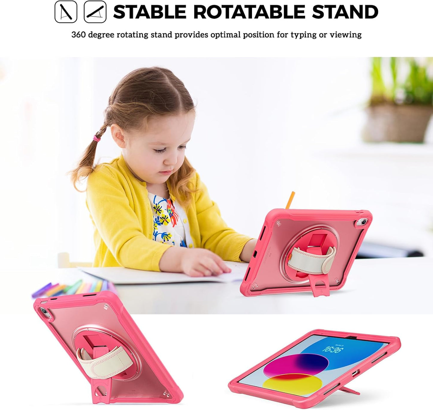 ProCase for iPad 11th Generation A16 2025/iPad 10th Generation Case 10.9 Inch 2022, Heavy Duty Shockproof Rugged Cover with Hand Strap 360 Degree Rotatable Kickstand Protective for iPad 11/10 -Black