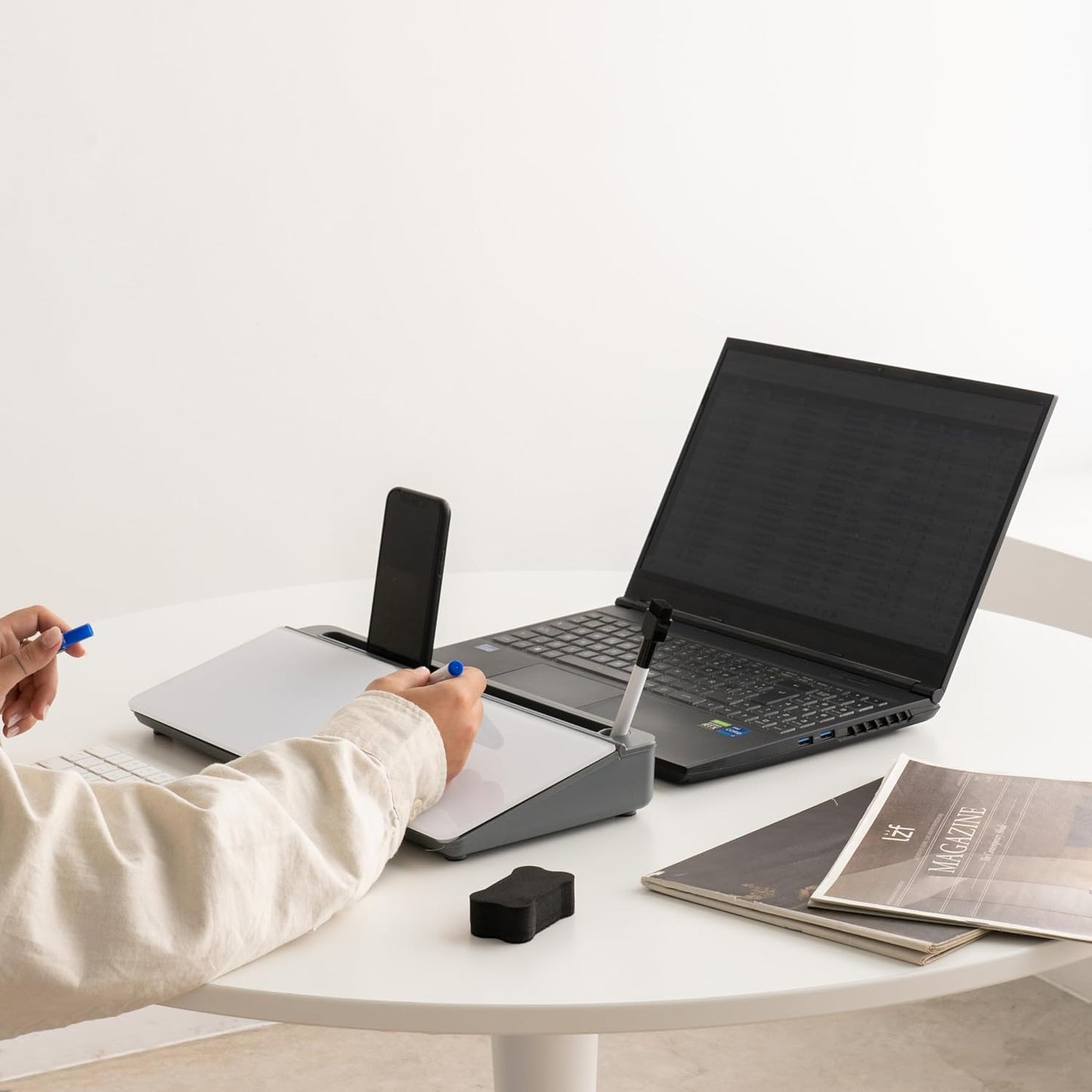 GAROOD Desktop Whiteboard with Storage Desk White Board Desk Board Glass White Board with Stand Home Office Organizer Phone Holder 15.8X7X2 inches