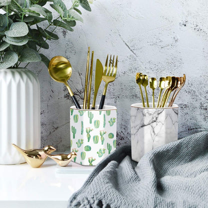 Pen Holder, Pencil Holder for Desk, Marble Desk Organizer Cute, Durable Ceramic Pencil Cup, Decorative Makeup Brush Holder Cup, Stationery Holder for Office, Home, Gray Marble