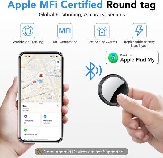 Air Tracker Tags-4 Pack, 2026 New [Apple MFi Certified], Bluetooth Tracker Work with Apple Find My (iOS Only), Replaceable Battery Last 2 Years, IP68 Waterproof Item Finder for Luggage/Key/Suitcase
