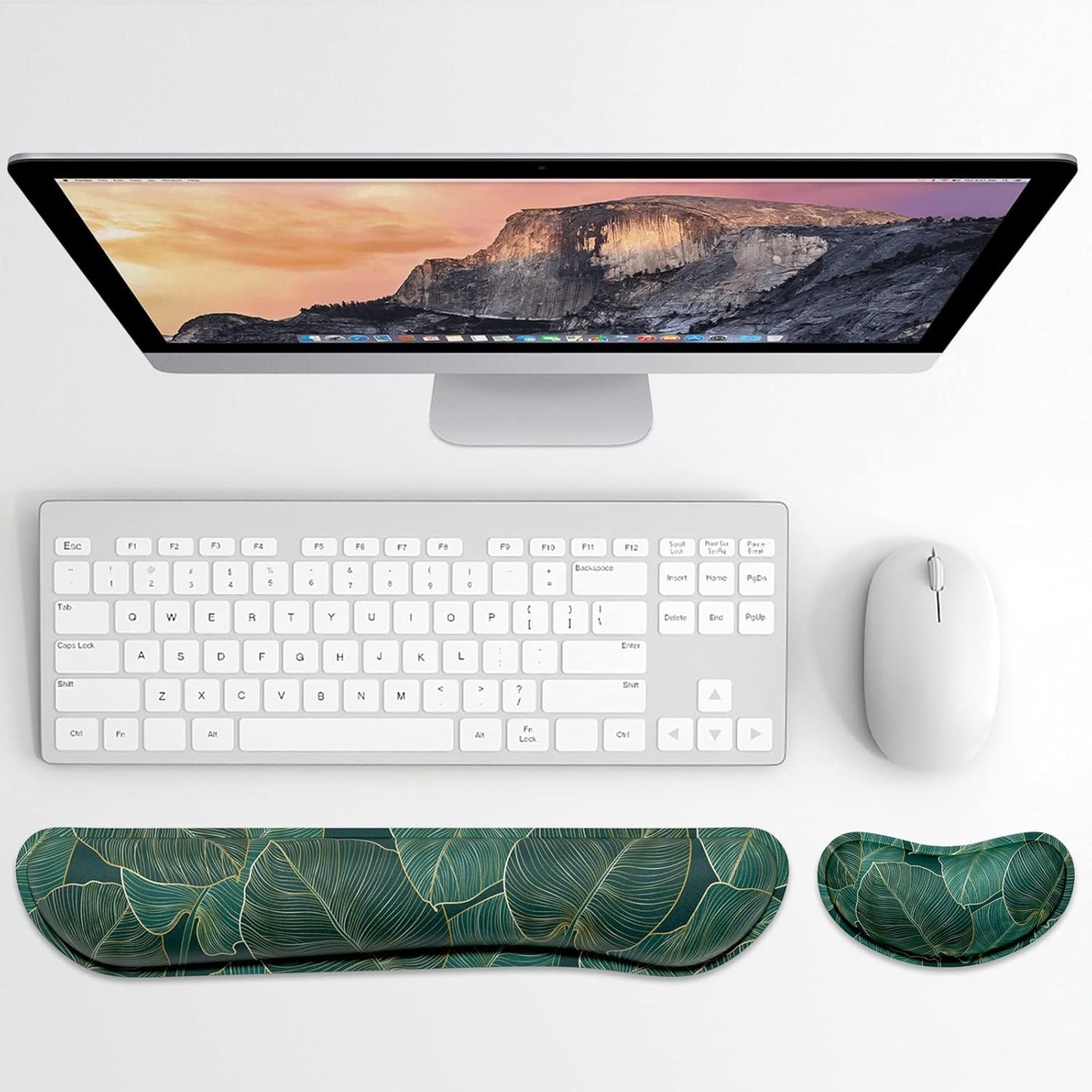Dapesuom Enlarge Keyboard Wrist Rest, Memory Foam Wrist Cushion for Desk Mat Support, Cute Pain Relief Keyboard Mouse Pad Rests Set with Non-Slip Base for Gaming Laptop Office Computer, Elegant Flower