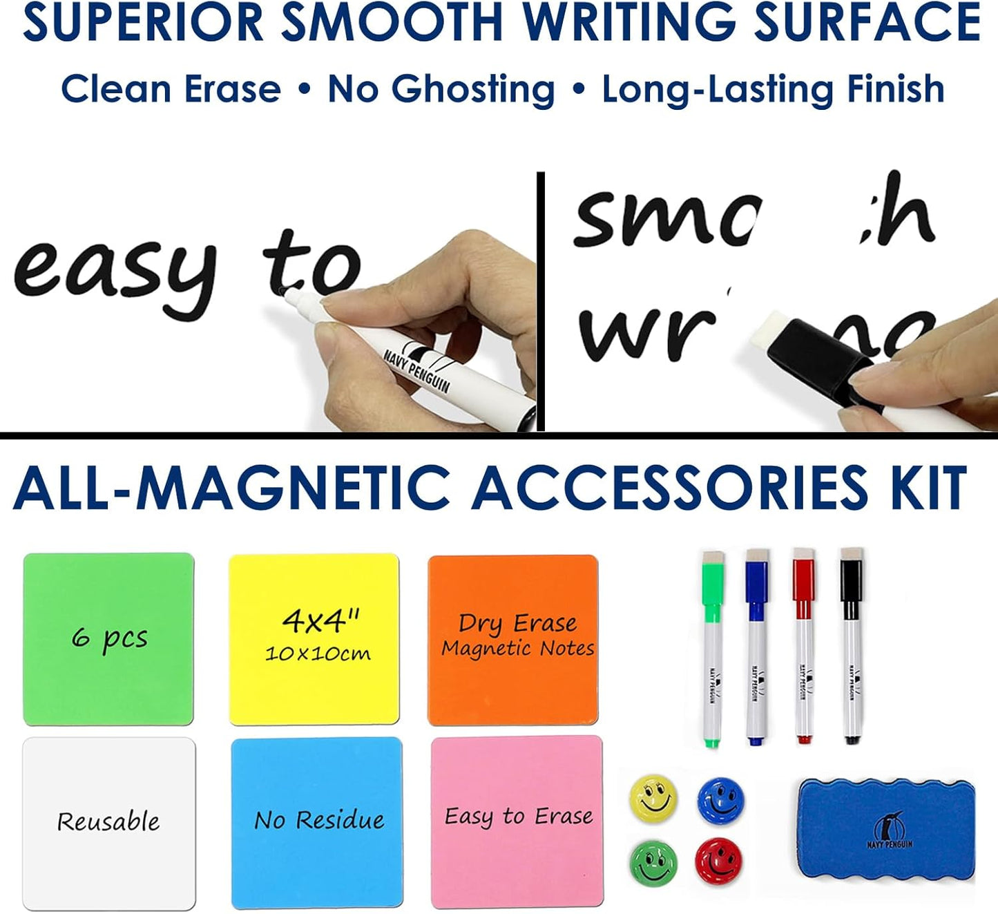 Whiteboard Set - Dry Erase Board 24 x 24 in with 1 Magnetic Eraser, 4 Dry Wipe Markers, 4 Magnets and 6 Magnetic Labels - Wall Hanging Reminder Kanban White Board for Home and Office (24x24 inch)