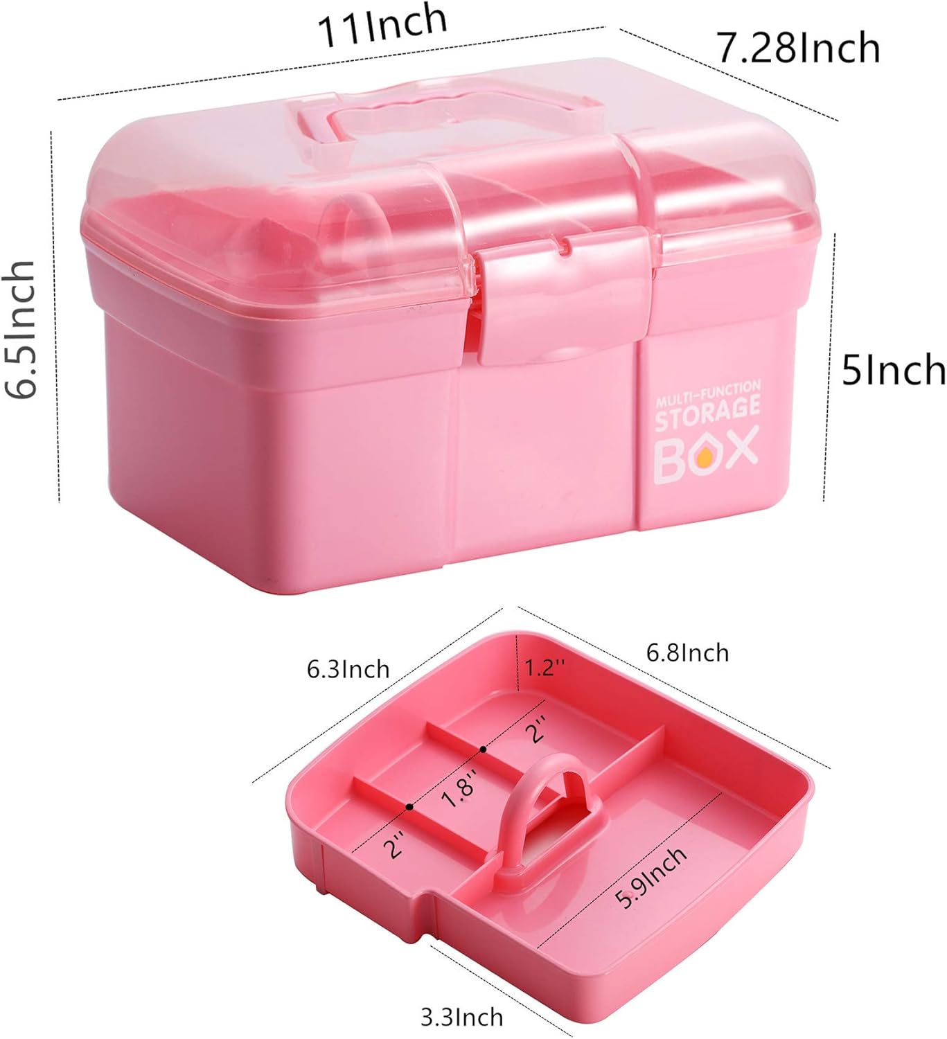 Kinsorcai 11'' Plastic Storage Box with Removable Tray, Multipurpose Organizer and Storage Case for Art Craft and Cosmetic (Green)