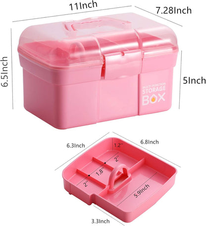 Kinsorcai 11'' Plastic Storage Box with Removable Tray, Multipurpose Organizer and Storage Case for Art Craft and Cosmetic (Green)