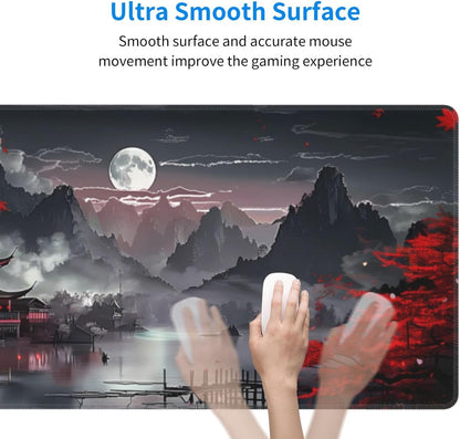Japanese Mouse Pad, Large Japanese Desk Mat, XL Anime Gaming Keyboard Mat, Non-Slip Rubber Base, Big Extended Desk Protector for Home Office, 31.5”x11.8”