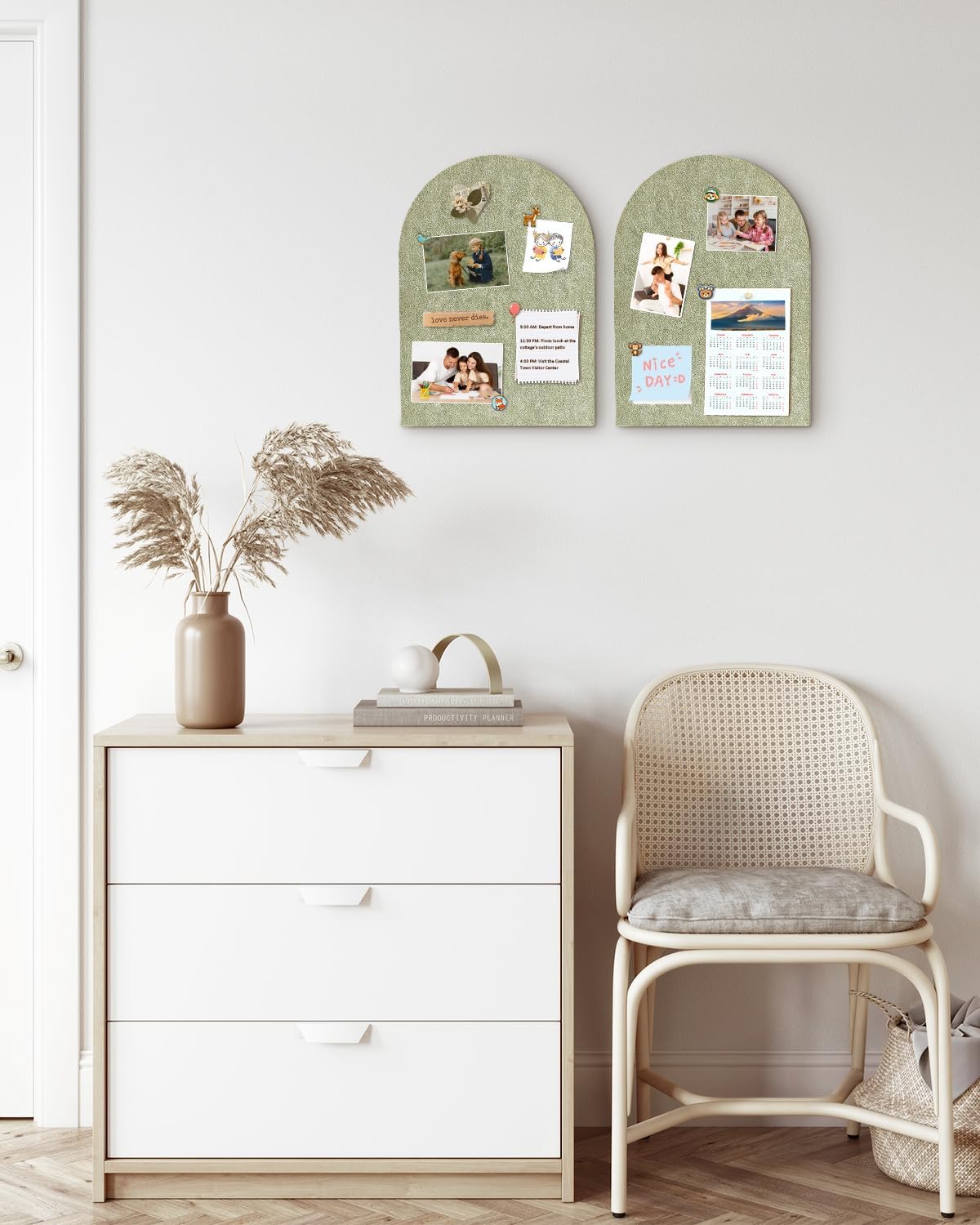 Arched Felt Bulletin Board, Cork Board Alternative for Wall, 10.6in x 14.6in Self-Adhesive Pin Board, 0.35" Thick 2 Pack for Home Office Decor (Camel-2727-2p)