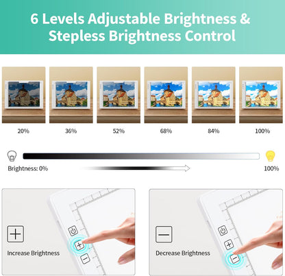 Rechargeable A4 Light Pad - Stepless Dimmable 6 Levels Brightness Tracing Light Box, Diamond Painting Light Board with Top Clip, Battery Powered Portable Light Pad for Weeding Vinyl Tracing