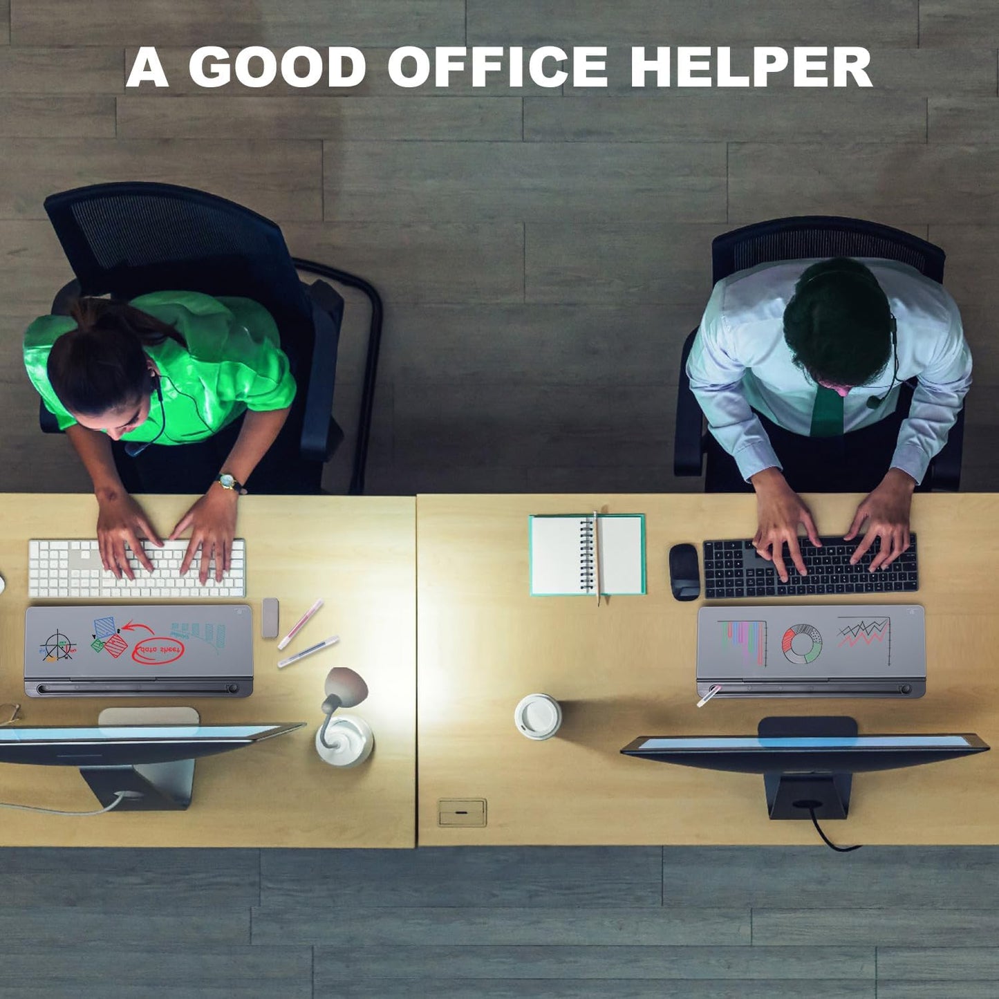 TSJ OFFICE Small Desktop Whiteboard -Glass Dry Erase Board Computer Keyboard Stand White Board Surface Pad with Drawer, Desk Organizers with Accessories for Office, Home, School Supplies - White