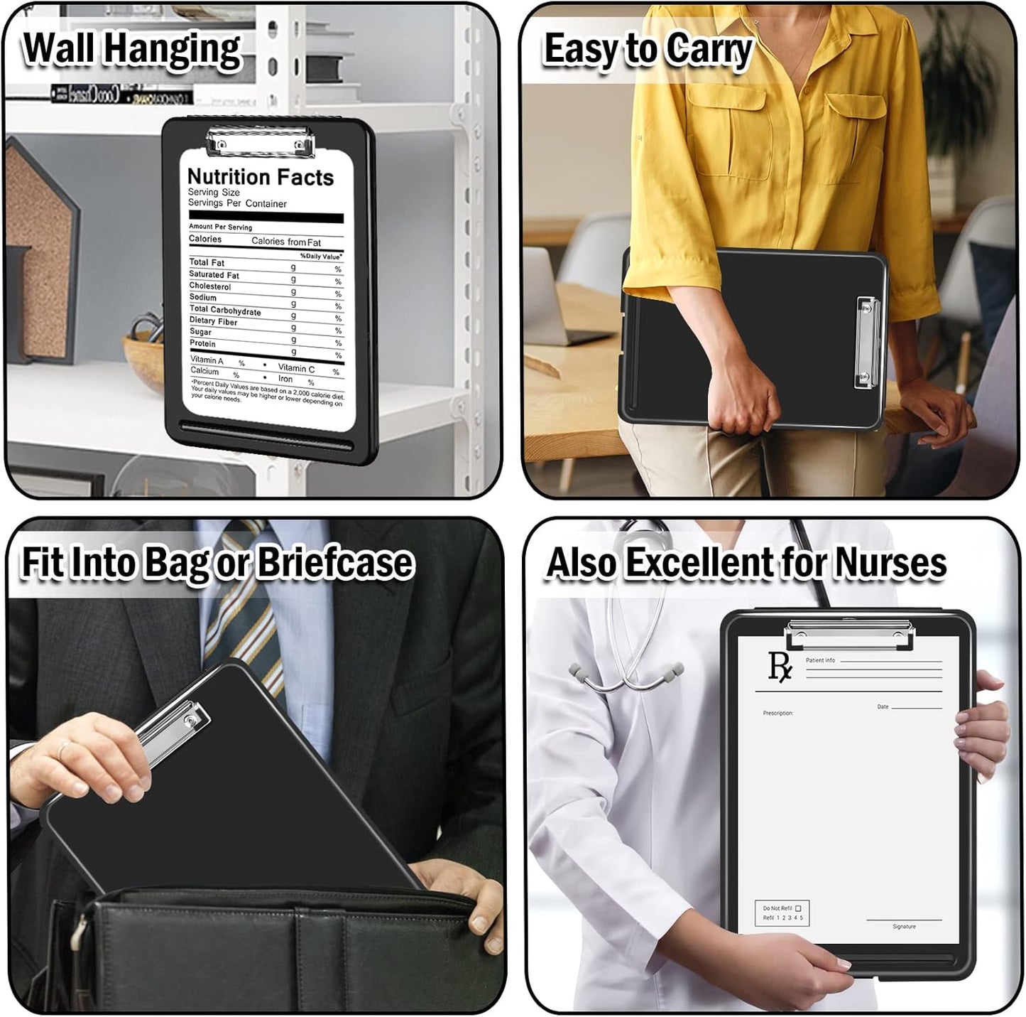 ANZNKU Clipboards with Storage, 13x9.6 Heavy Duty Nursing Clipboard Foldable, Plastic Storage Clipboard with Pen Holder, Cute Clip Board Folder for Teacher Nurse Work, School & Office Supplies(Black)