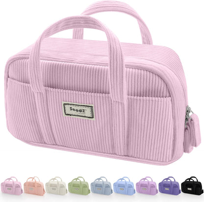 Sooez Large Pencil Case Pouch, Extra Big Pencil Bag with 5 Compartments, Pen Bag Wide Opening, Soft Corduroy Pencil Pouch Organizer with Zipper, Cute Aesthetic School Supplies for Teen Girls-Purple