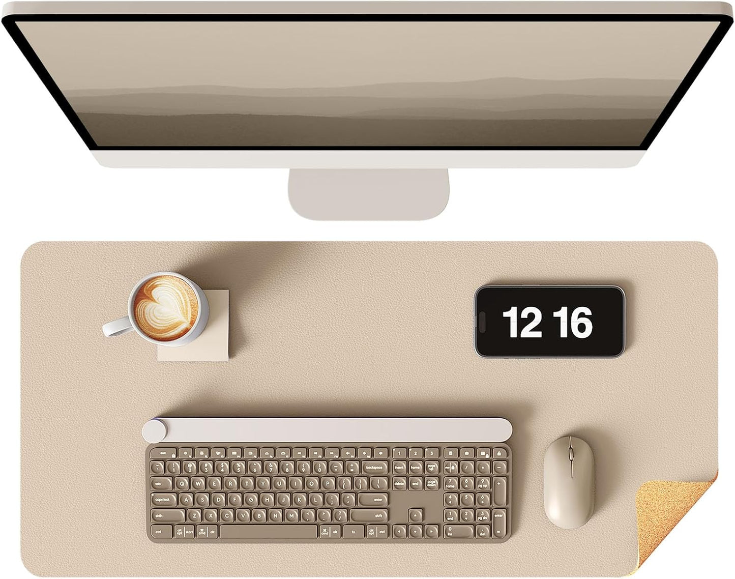 YSAGi Double-Sided Desk Pad, 31.5"x15.7"Leather Desk Mat, Eco Cork Desk Pad Protector,Large Mouse Pad,Waterproof Desk Blotter for Office/Home(Coffee)